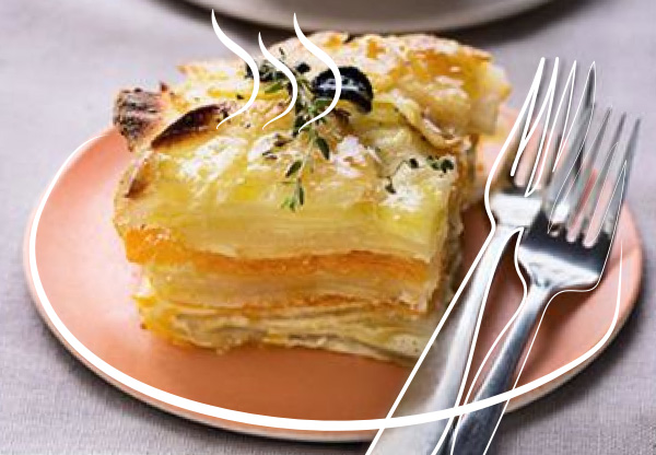 Gratin de pommes de terre et de potimarron à la truffe noire